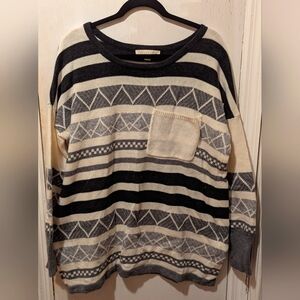 Love stitch black, cream & grey, long sleeve wool angora sweater, size M